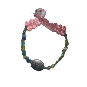 Colorful Beaded Bracelet with Pink Cat Charm